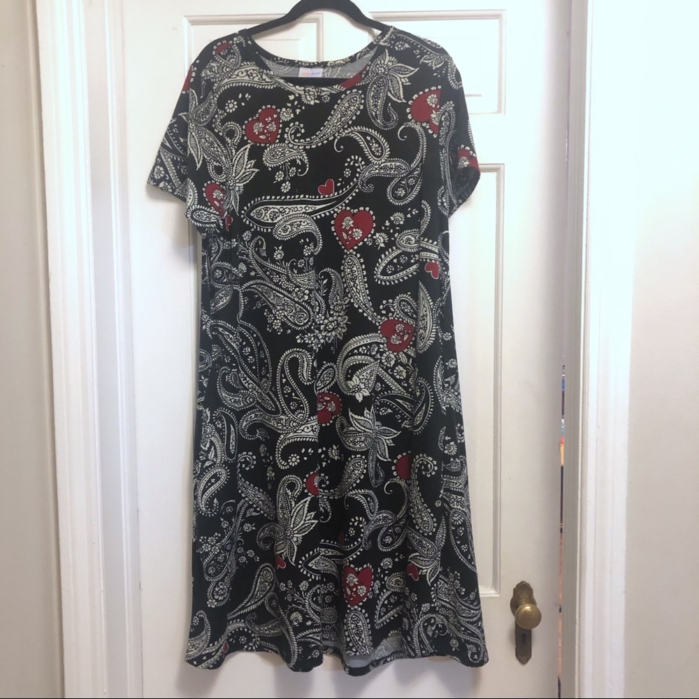 LuLaRoe Jessie Dress 2XL hearts paisley valentines